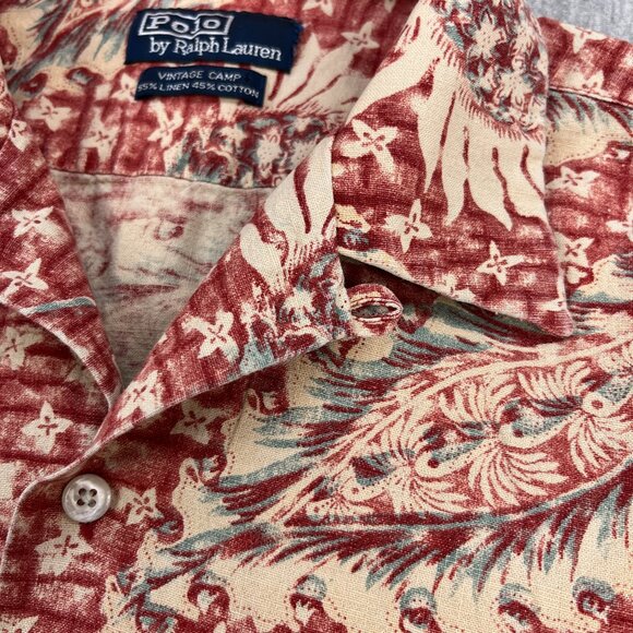 Vintage Polo Ralph Lauren Loop Collar Camp Shirt Mens L (Estimate) Linen Floral - Picture 4 of 11